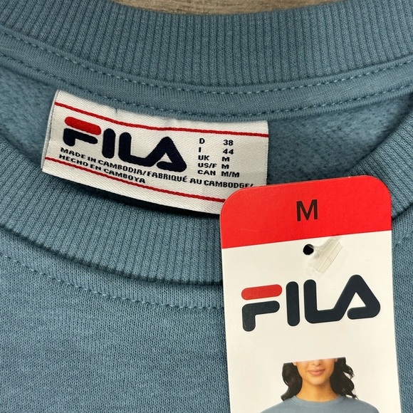 Women's Fila Medium 8 - 10 Blue Fleece Sweatshirt Logo Crew Pullover Long Sleeve - Picture 7 of 10